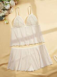 Charlaine Women Solid Color Adjustable Shoulder Strap Simple Sheer Top And Bottom Sexy Lingerie Set - Champagne - View 3