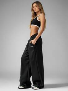 MISSGUIDED 超大阔腿慢跑裤运动家居服舒适弹力松紧腰休闲运动街头服饰秋冬健身运动裤 - 黑色 - 查看 6