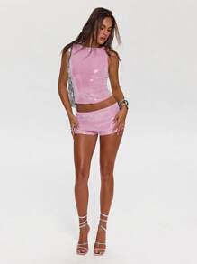 SHEIN BAE Top senza maniche asimmetrico con paillettes, colore verde oliva, adatto per appuntamenti, feste, pomeriggio del tè, matrimoni, compleanni, San Valentino, concerti, minimalista e alla moda, indossabile di sera, in discoteca, rave