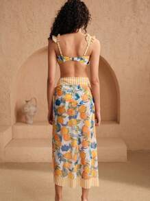 Swim Oasis 3pcs Retro Floral Print Ruffled Sling Swimsuit Set, Elegant For Summer Beach Vacation - Multicolor - View 10