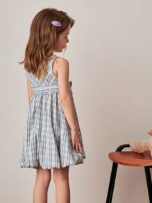 PrepCrw Young Girls Blue Plaid Ruffle Hem Sleeveless Dress, Spring/Summer, School Style - Multicolor - View 2