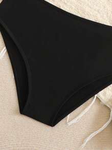 Conjunto de bikini para niña preadolescente con parte superior y Bottom de un solo color conectado con aro en forma de U