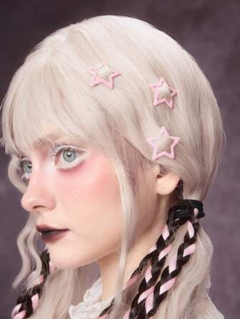 Kawaii 2 Stück Perücken-Haargummis + 8 Stück Stern-Haarclips, Y2K Haaraccessoire-Set, farbenfrohe Haarspangen-Kombination, geeignet für Alltag und Party, Klemmclips für Haare, Haarspangen