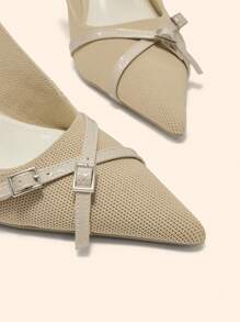 CUCCOO BASICS Women's Pointed Toe Adjustable Buckle Design Fashion High Heels - Apricot - View 6