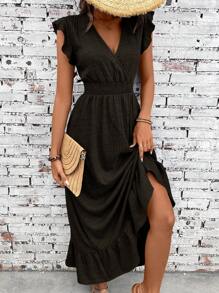 SHEIN Clasi Casual Minimalist Waist Gathered Women Maxi Dress, Vacation Style - Chocolate Brown - View 7