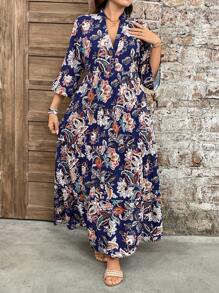 SHEIN LUNE Paisley & Cashew Floral Patchwork Dress, Plus Size, Casual & Vacation Bohemia Easter Outfit Women Country Concert Outfit Graduation Outfit,Beach Dress Sundress,Holiday Outfits Boho Summer Outfits For Women Brunch Outfits For Women Mother's Day Church Outfits Women - Multicolor - View 6