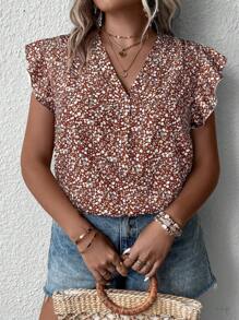 SHEIN Clasi 大码碎花短款盖袖休闲衬衫