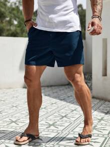Manfinity RSRT Men's Casual Navy Blue Linen Shorts With Pockets: Comfortable And Stylish Summer Essential