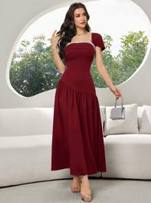 Modelyn Vestido largo elegante de mujer con decoración de perlas - Burdeos - Ver 4