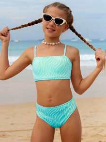 SHEIN 2pcs/Set Girls Fashionable Casual  Bikini Set, Suitable For Beach, Swimming, Travel In Summer