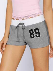 SHEIN EZwear Quần short siêu ngắn họa tiết chữ mùa hè màu xám - Màu xám đen - Xem 4