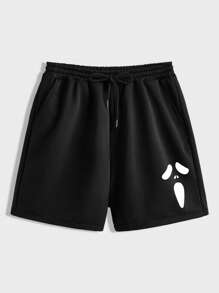 Manfinity Homme Black Knit Horror Ghost Face Casual Printed Men's Standard Size Shorts