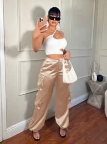 SHEIN SXY 节日街头风格女士休闲工装裤，带 3D 口袋