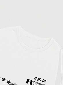 ROMWE MEN Street Life Men's Blurred Human Portrait Round Neck Short Sleeve Casual Loose T-Shirt