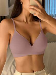 DAZY 无缝针织无钢圈轻提加厚罩杯女士文胸，返校季女士内衣 - 粉色 - 查看 3