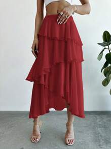 Firerie Layered Ruffle Hem Elegant Skirt