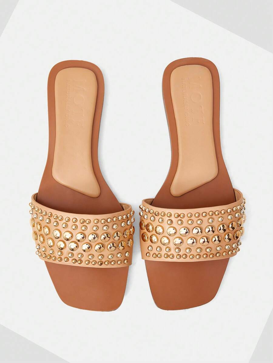 MOTF PREMIUM COLORBLOCK SQUARE TOE FLAT SANDALS - Apricot - View 1
