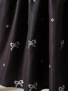 Girl's Bow Print Peter Pan Collar Cap Sleeve A-Line Dress