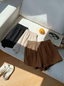 Comfortcana Set de 3 pantalones cortos de mujer de lino de moda multicolor