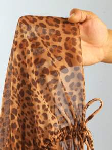 SHEIN Traje de baño de 4 piezas, sexy y elegante con diseño de leopardo y espalda descubierta para mujer