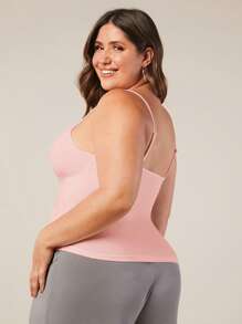 SHEIN BASICS 大码女式夏季纯色修身吊带背心 - 粉色 - 查看 2