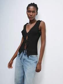 Maija 2026 Spring & Summer Outfits Women's Lace Flounced Sexy Elegant Modern Urban    Cardigan Blouse, Suitable For Vacation, Outing, Holiday Gathering, Date, Wedding, Music Festival, Bohemian 90s Vintage Style,Valentine Clothes,Beach Outfit For Women,Vacation Outfits Women - Black - View 7