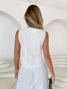 Roylia Women's Embroidered V-Neck Sleeveless Tie Front Shirt - White - View 2