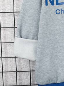 SHEIN Tween Boy Two Tone Letter Graphic 3D Ears Design Hoodie - Blue - View 6