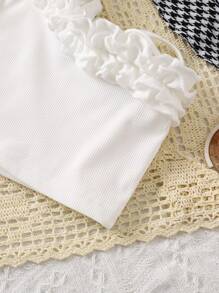 SHEIN Elladie kids 2 件套女孩优雅时尚百搭淑女荷叶边吊带背心上衣 + 千鸟格裙