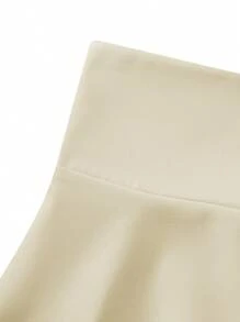SHEIN 优雅简约青少年（女）黑色编织高腰 A 字裙，带可拆卸大蝴蝶结装饰，适合春夏季，百搭，可搭配衬衫、T 恤、Polo 衫，非常适合情人节 - 杏色 - 查看 4