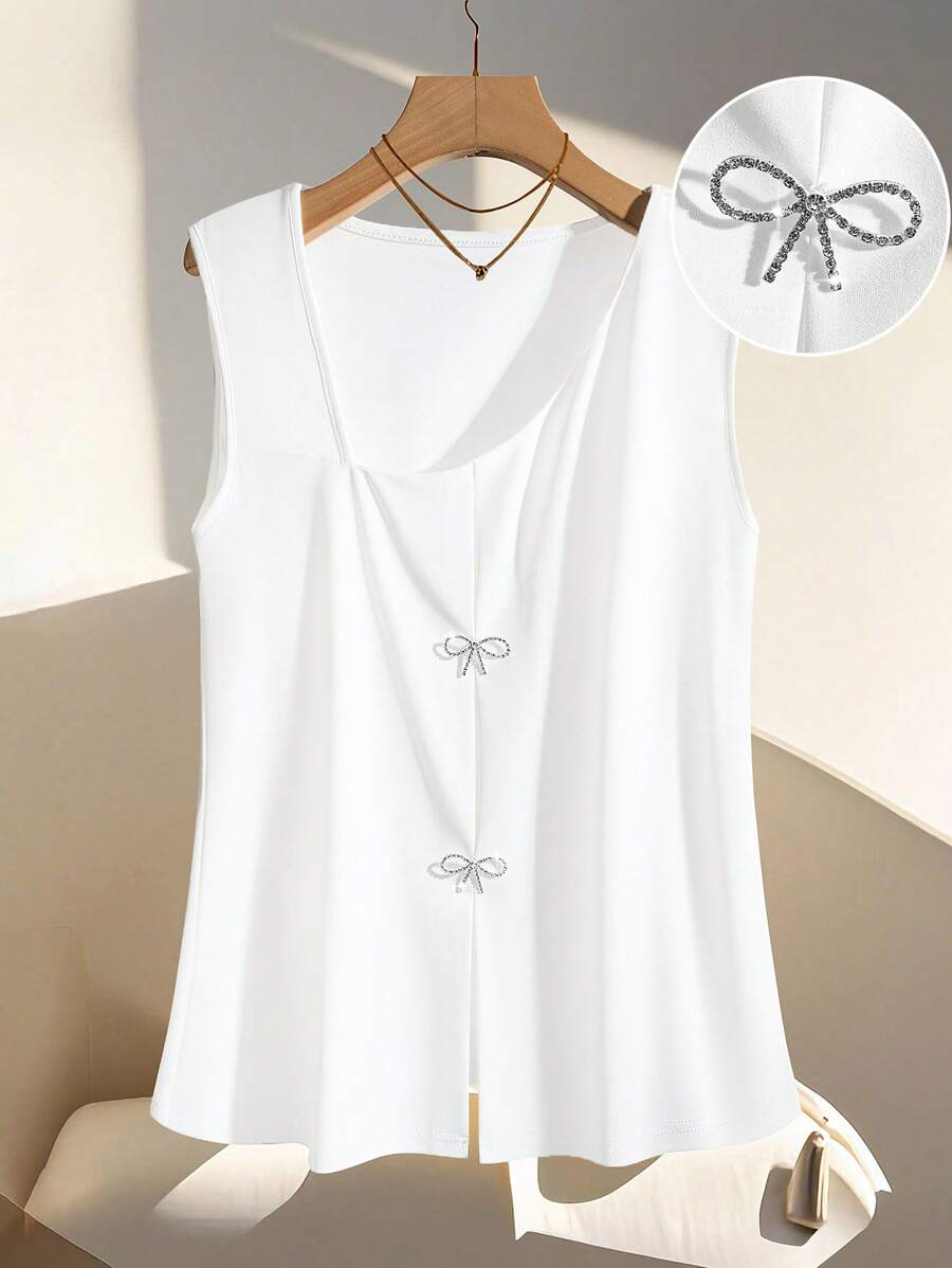 SHEIN Clasi Elegantes, lässiges Tanktop mit Schleifendekor in Übergröße - Weiss - Übersicht 1