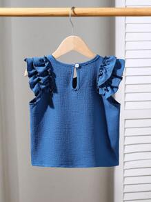 Genkimix Kids 少女纹理面料短袖休闲T恤 - 藍色 - 查看 2