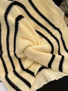 Franclia Nouveau débardeur tricoté court à encolure en V avec nœud torsadé rayé pour femmes, chemise tricotée sans manches à coupe ample et polyvalente - Multicolore - Voir 6