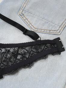 Spetssömmar Sexig Rynkbar Romantisk Small Bystförstärkande Bygelfri Lingerie-BH - Svart - Visa 5