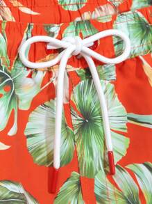 Surfspeed Men's Drawstring Waist Tropical Plant Print Beach Shorts - Orange - View 3