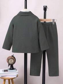 SHEIN 2 件套年轻男童休闲领夹克和裤子套装