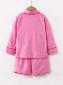 SHEIN Conjunto de 2 Peças Vintage Lavado com Bainha de Denim para Menina Jovem - Rosa chiclete - Visão 2