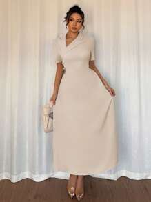 Elenzga Abito midi asimmetrico elegante blu, a-line con vestibilità aderente, adatto per appuntamenti, San Valentino, matrimoni, Ramadan, festival musicali