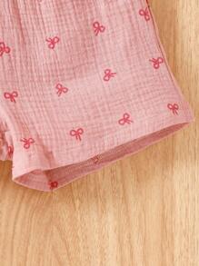 SHEIN Vintaside Kids Set de 2 piezas top con tirantes y manga corta junto con shorts para niñas pequeñas - Rosa vieja - Ver 3