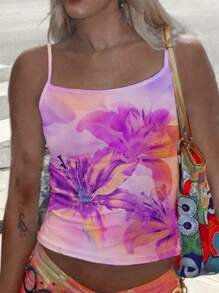 SHEIN EZwear 女士休闲花卉图案性感吊带背心，适合夏季 - 彩色 - 查看 7
