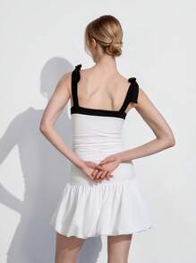 Lumivelle Women Color Block Ruffle Hem Cami Dress - White - View 2