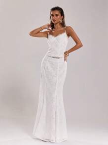 SHEIN BAE Elegant White Woven Fabric Maxi Skirt For Women: Stylish Long Zippered Skirt With A Mermaid Silhouette - White - View 4