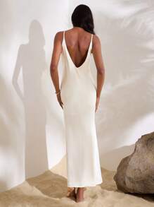 Opulessa 1pc Women's Solid Color Woven Backless Cami Maxi Dress Vacation Casual Spring - Apricot - View 1