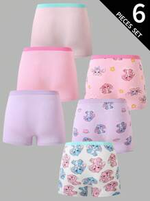 6pcs/Set Comfortable Soft Cute Colorful Bunny Print Tween Girl Cotton Panty Briefs Back To School Fashion