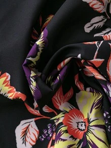 SHEIN LUNE Court Retro  Plus Size Women Elegant Floral Print Lantern Sleeve Belted Dress Maxi Women Outfit - Purple - View 3