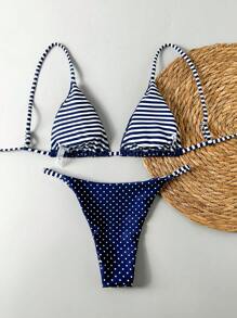 Swim Mod Set de 2 piezas de traje de baño tipo tankini para mujer con estampado reversible a rayas y lunares