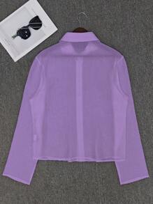 Manfinity Dauomo 男士纯色前扣透明性感长袖衬衫 - 紫色 - 查看 2