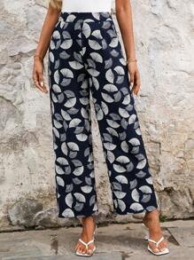 SHEIN Clasi All-Over Print High Waist Wide Leg Vacation Casual Pants - Multicolor - View 6