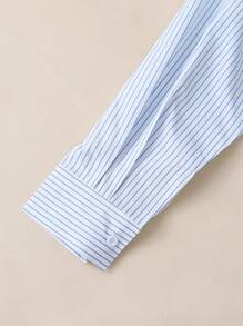 INAWLY Blusa corta con estampado de rayas y nudo en la espalda para mujer - Azul - Ver 6