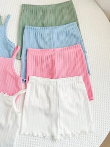 8 件套 女婴休闲纯色针织吊带背心和短裤套装